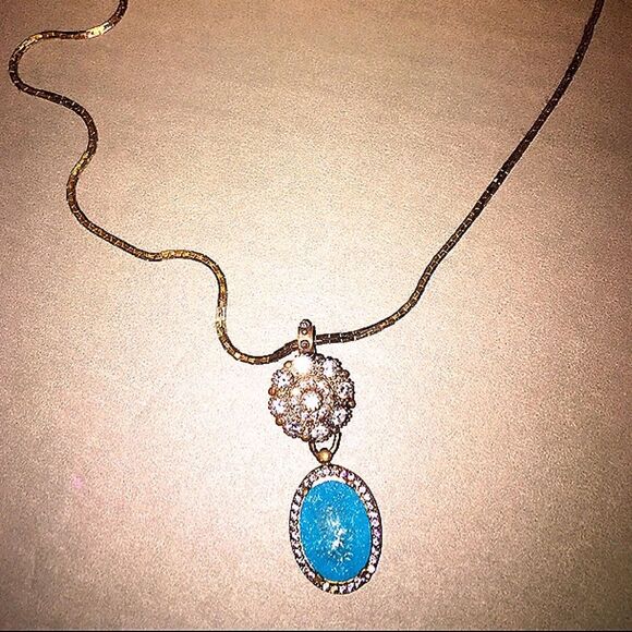 Turquoise Crackled Topaz and White Topaz Necklace - Picture 1 of 1